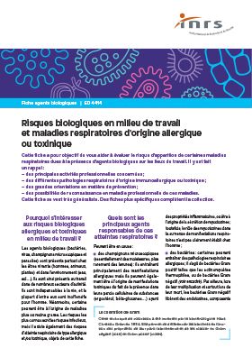 Risques biologiques en milieu de travail et maladies respiratoires d\'origine allergique et/ou toxinique