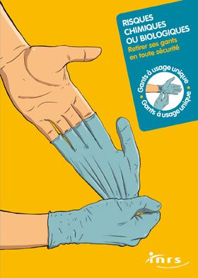 Risques chimiques ou biologiques. Retirer ses gants en toute sécurité. Gants à usage unique