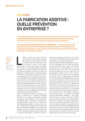 Hygiène et sécurité du travail, revue trimestrielle scientifique de l\'INRS